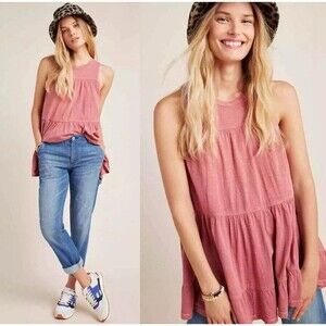 Anthropologie Georgia Tiered Babydoll Tunic Pinky Mauve Large